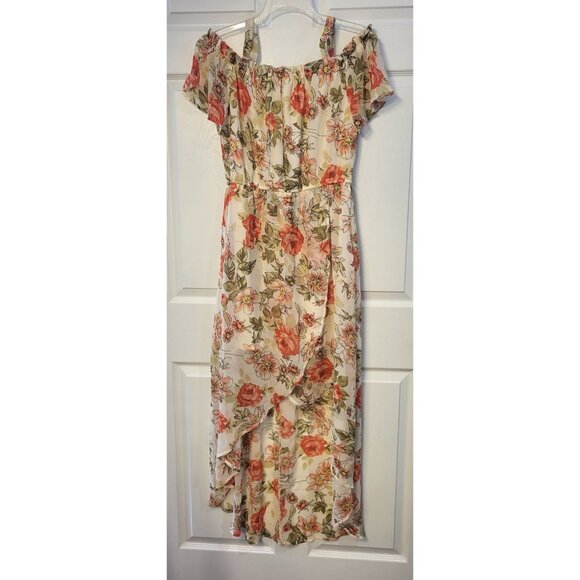 As U Wish Dresses & Skirts - As U Wish Floral Hi-lo Faux Wrap Hem Adjustable Off Shoulder Dress Large